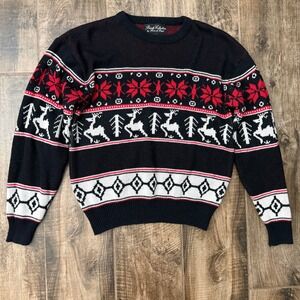 Private Collection House of Lloyd‎ VTG Fair Isle Winter Reindeer Sweater,Black,L
